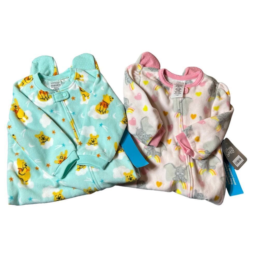 Disney Sleepwear‎ Toddler 18-24M 2 Pack Green Pink Pooh Dumbo Long Sleeve NEW